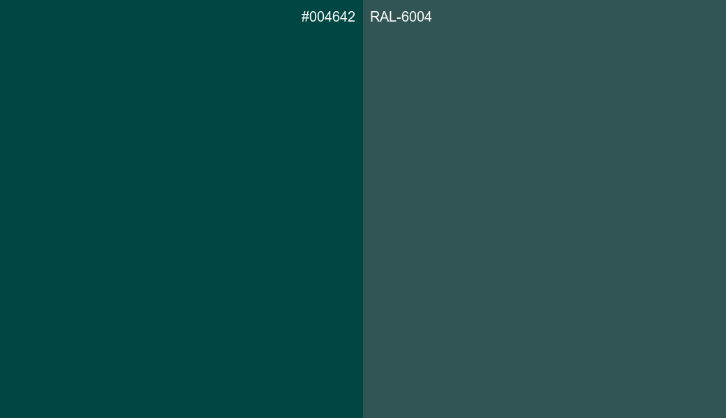HEX Color 004642 to RAL 6004 Conversion comparison