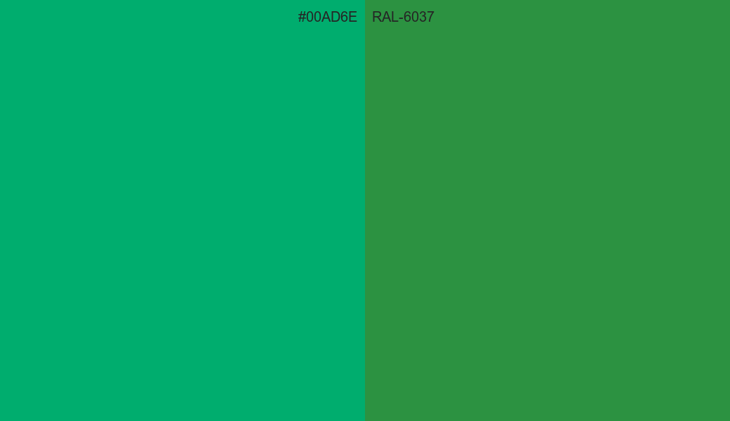 HEX Color 00AD6E to RAL 6037 Conversion comparison HEX Color 00AD6E to RAL 6037 Conversion comparison
