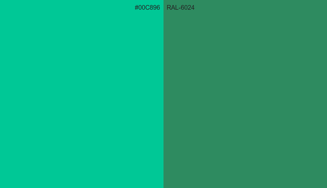 HEX Color 00C896 to RAL 6024 Conversion comparison