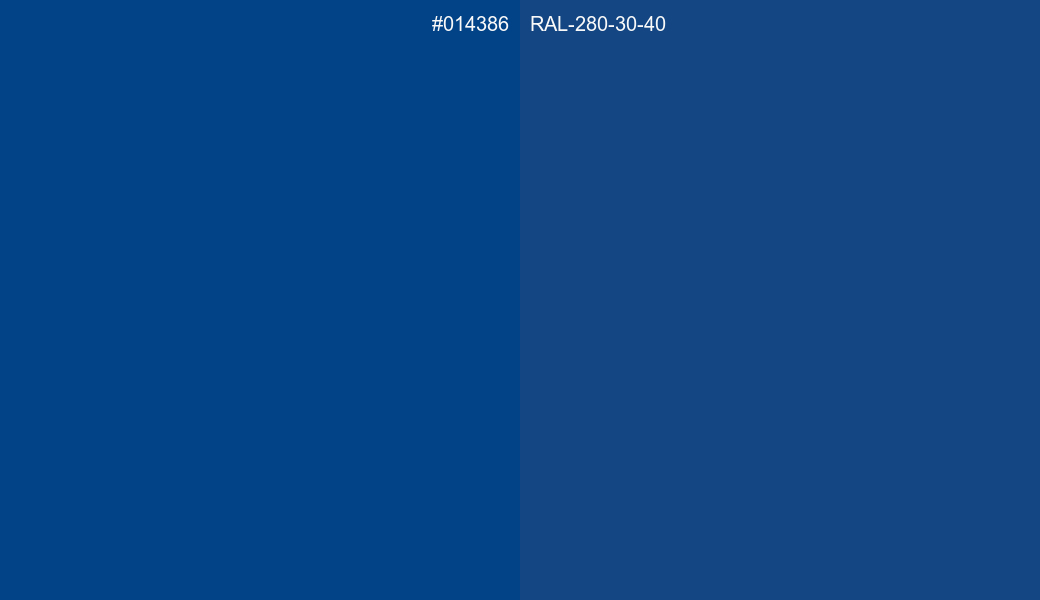 HEX Color 014386 to RAL 280 30 40 Conversion comparison
