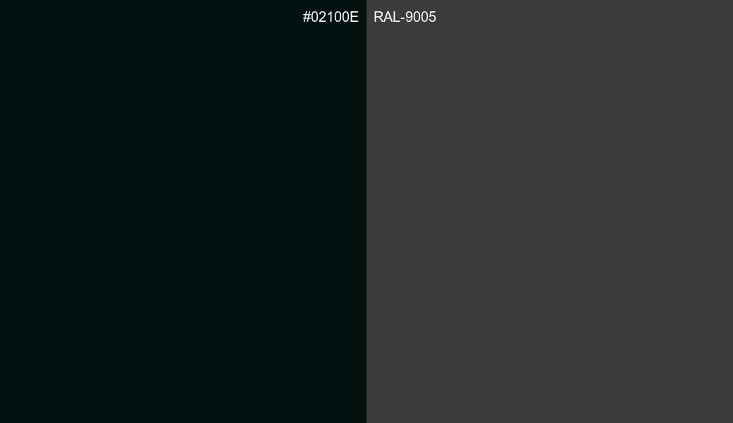 HEX Color 02100E to RAL 9005 Conversion comparison
