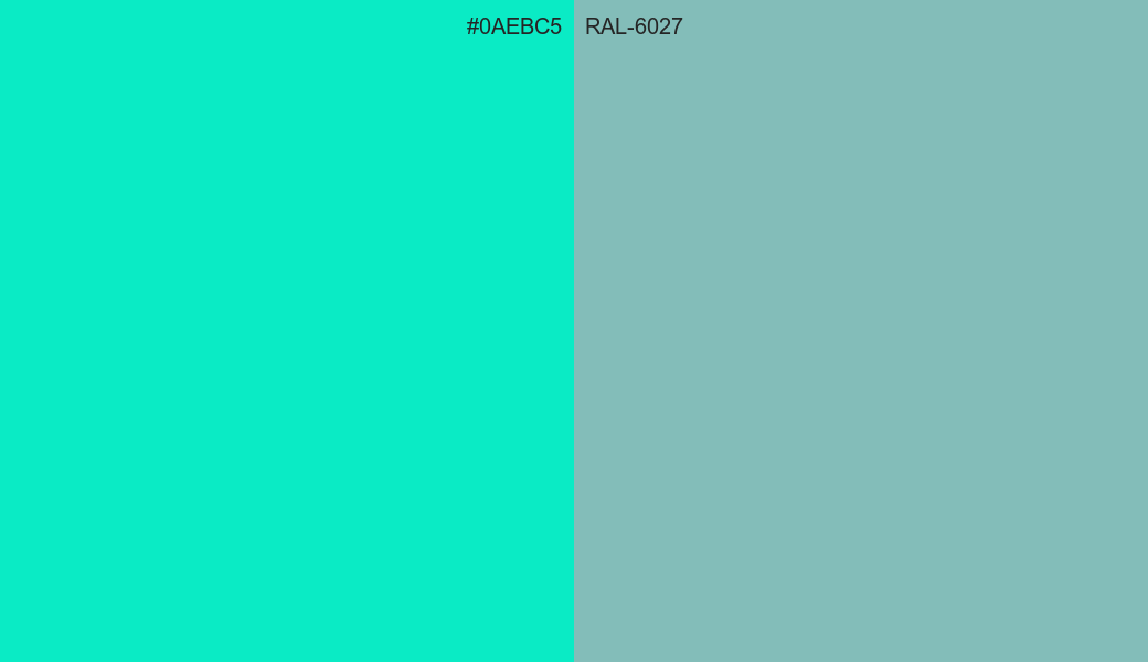 HEX Color 0AEBC5 to RAL 6027 Conversion comparison