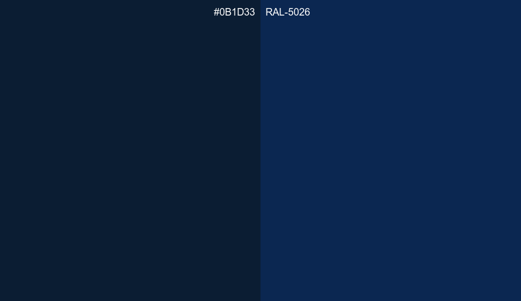HEX Color 0B1D33 to RAL 5026 Conversion comparison HEX Color 0B1D33 to RAL 5026 Conversion comparison