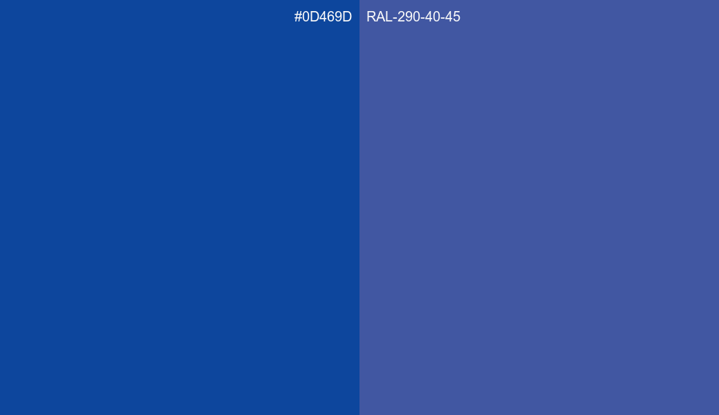 HEX Color 0D469D to RAL 290 40 45 Conversion comparison