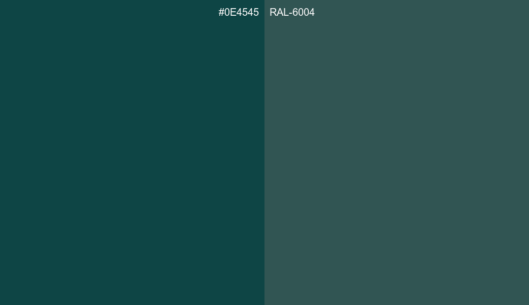 HEX Color 0E4545 to RAL 6004 Conversion comparison