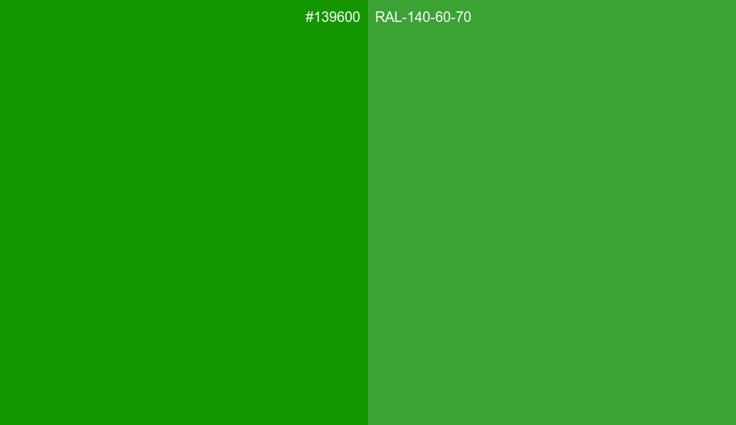 HEX Color 139600 to RAL 140 60 70 Conversion comparison