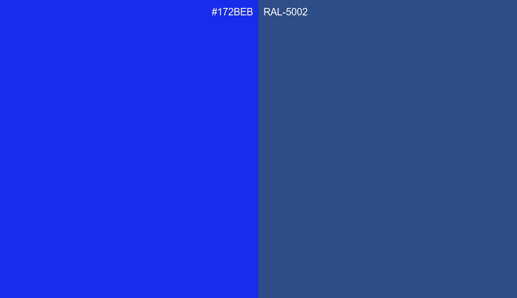 HEX Color 172BEB to RAL 5002 Conversion comparison