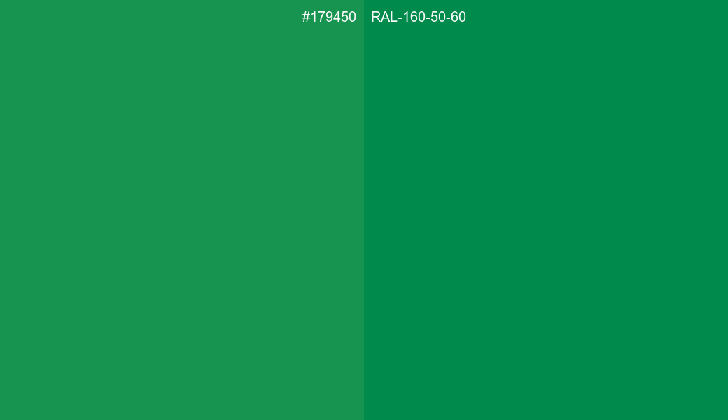 HEX Color 179450 to RAL 160 50 60 Conversion comparison