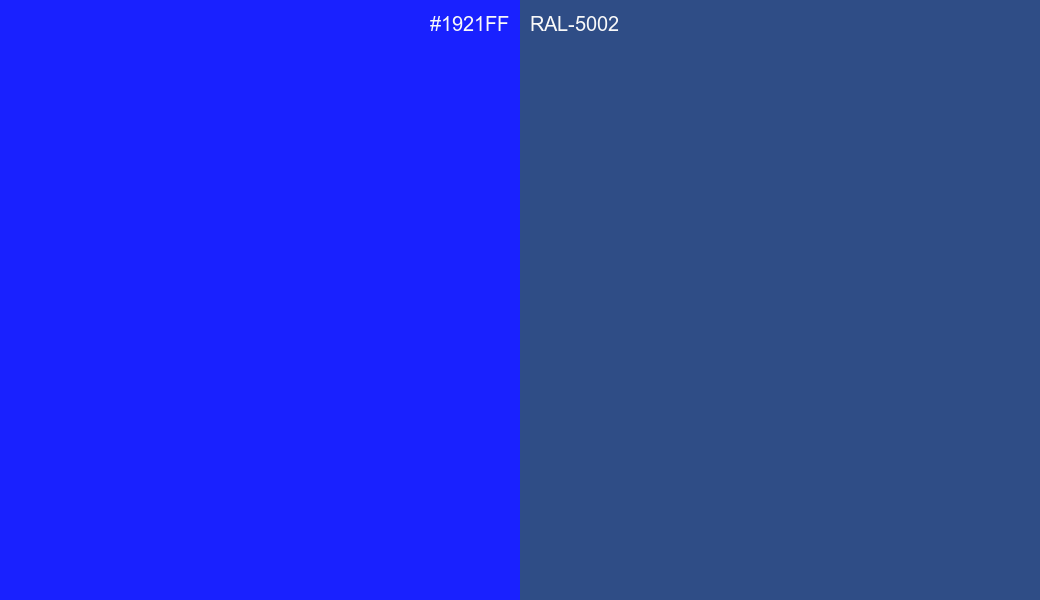 HEX Color 1921FF to RAL 5002 Conversion comparison