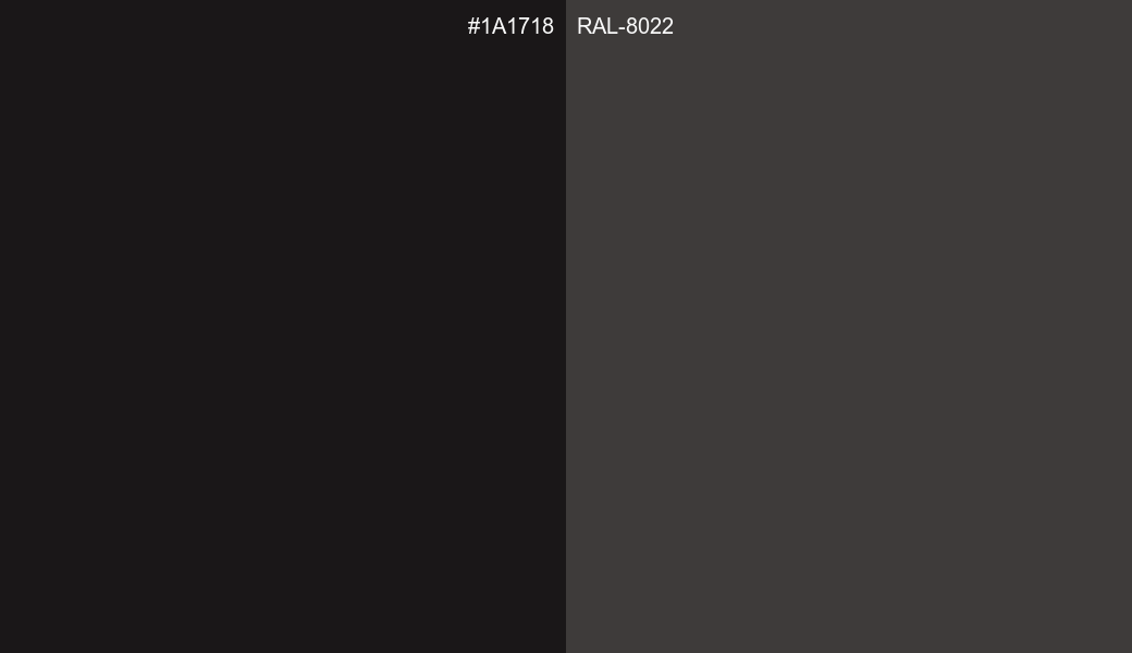 HEX Color 1A1718 to RAL 8022 Conversion comparison