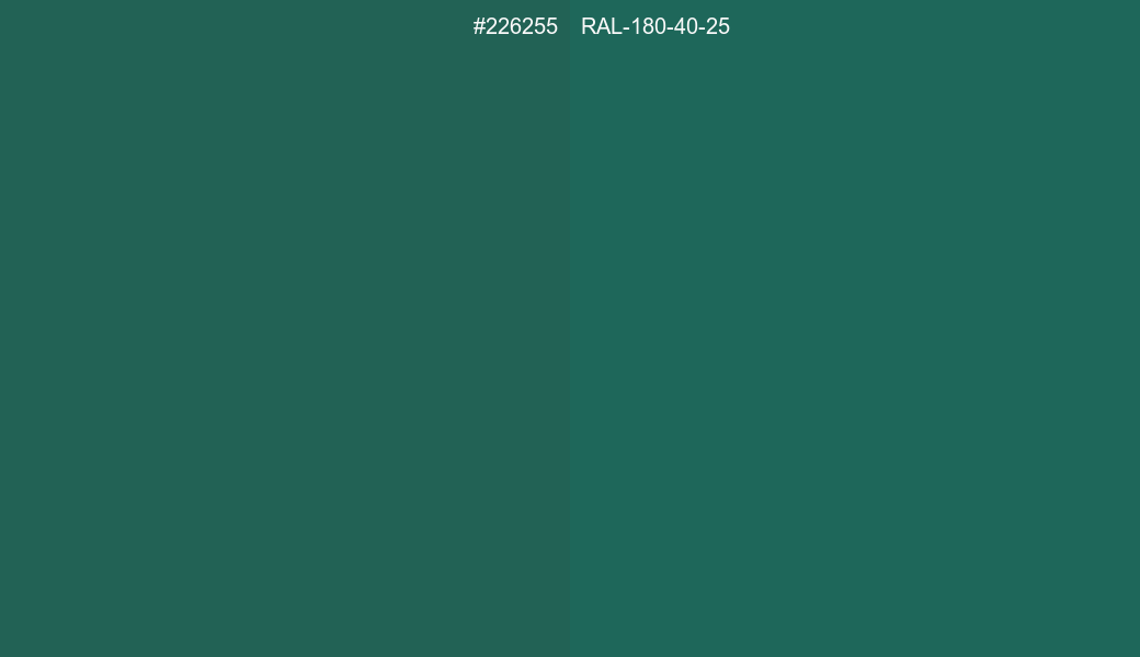 HEX Color 226255 to RAL 180 40 25 Conversion comparison