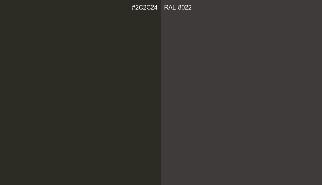 HEX Color 2C2C24 to RAL 8022 Conversion comparison