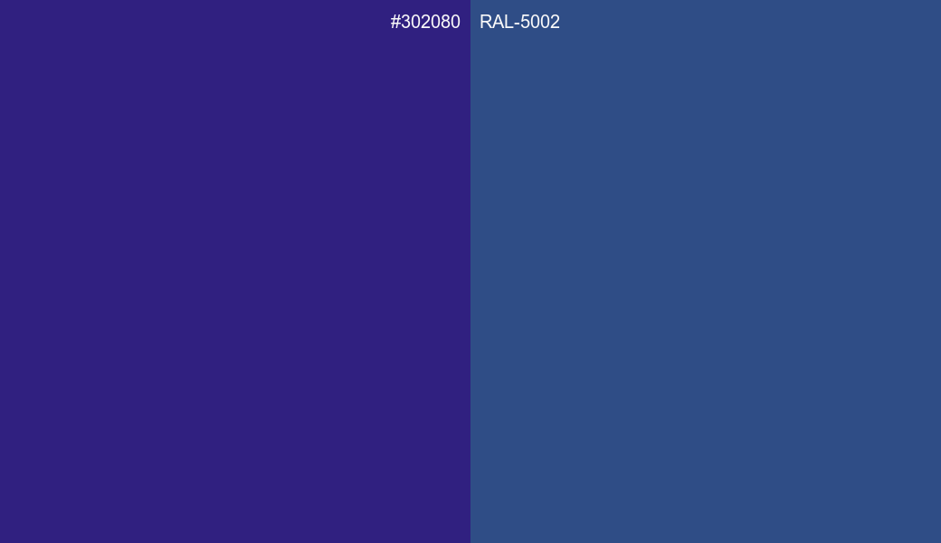 HEX Color 302080 to RAL 5002 Conversion comparison