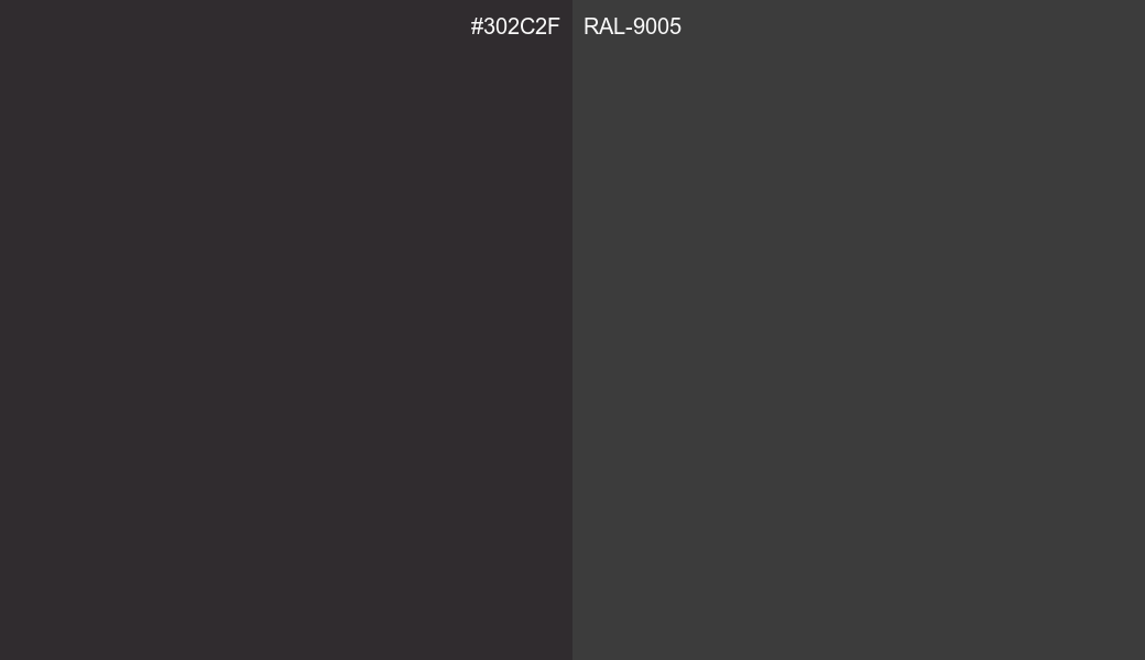 HEX Color 302C2F to RAL 9005 Conversion comparison