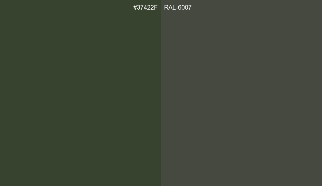 HEX Color 37422F to RAL 6007 Conversion comparison