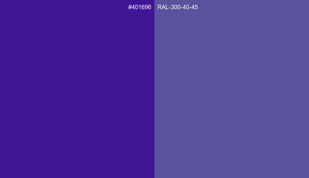HEX Color 401696 to RAL 300 40 45 Conversion comparison