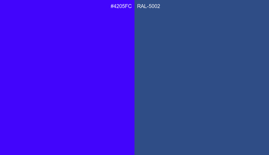 HEX Color 4205FC to RAL 5002 Conversion comparison