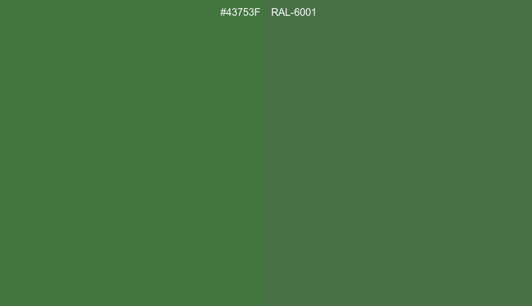 HEX Color 43753F to RAL 6001 Conversion comparison