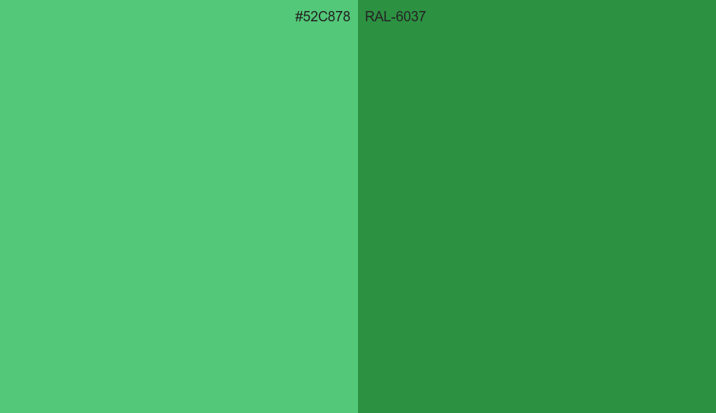 HEX Color 52C878 to RAL 6037 Conversion comparison