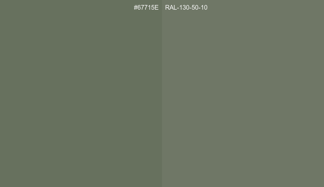 HEX Color 67715E to RAL 130 50 10 Conversion comparison