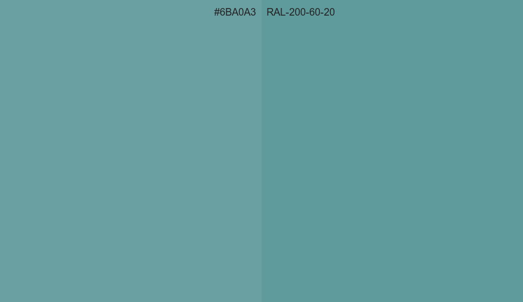 HEX Color 6BA0A3 to RAL 200 60 20 Conversion comparison
