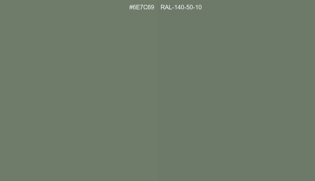 HEX Color 6E7C69 to RAL 140 50 10 Conversion comparison