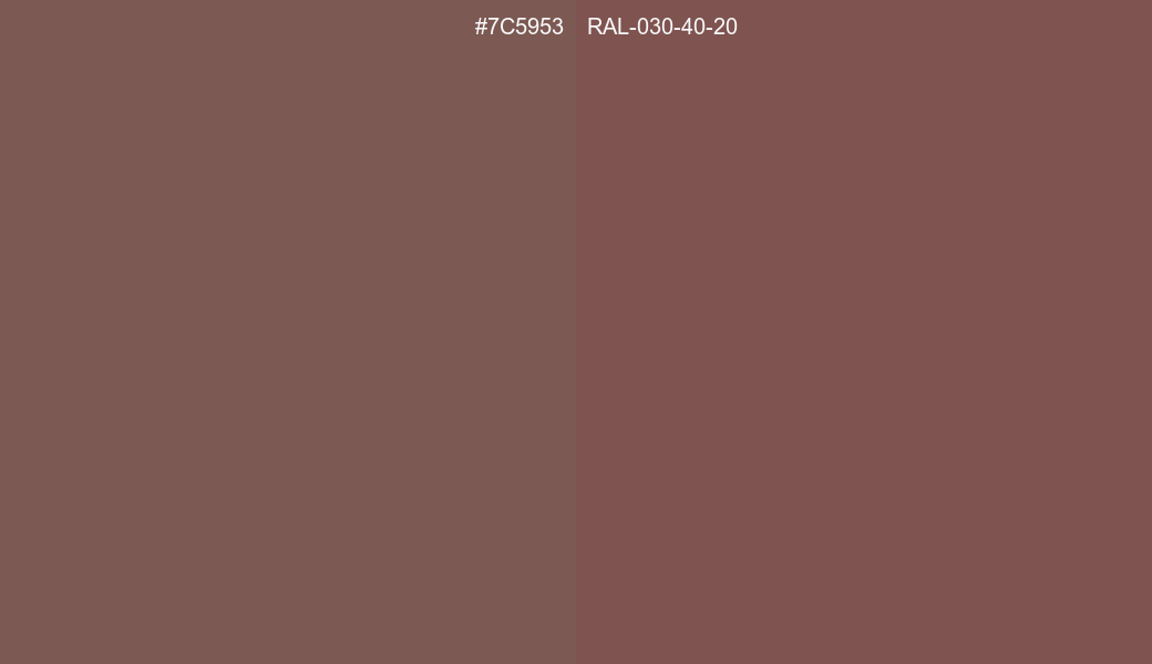 HEX Color 7C5953 to RAL 030 40 20 Conversion comparison