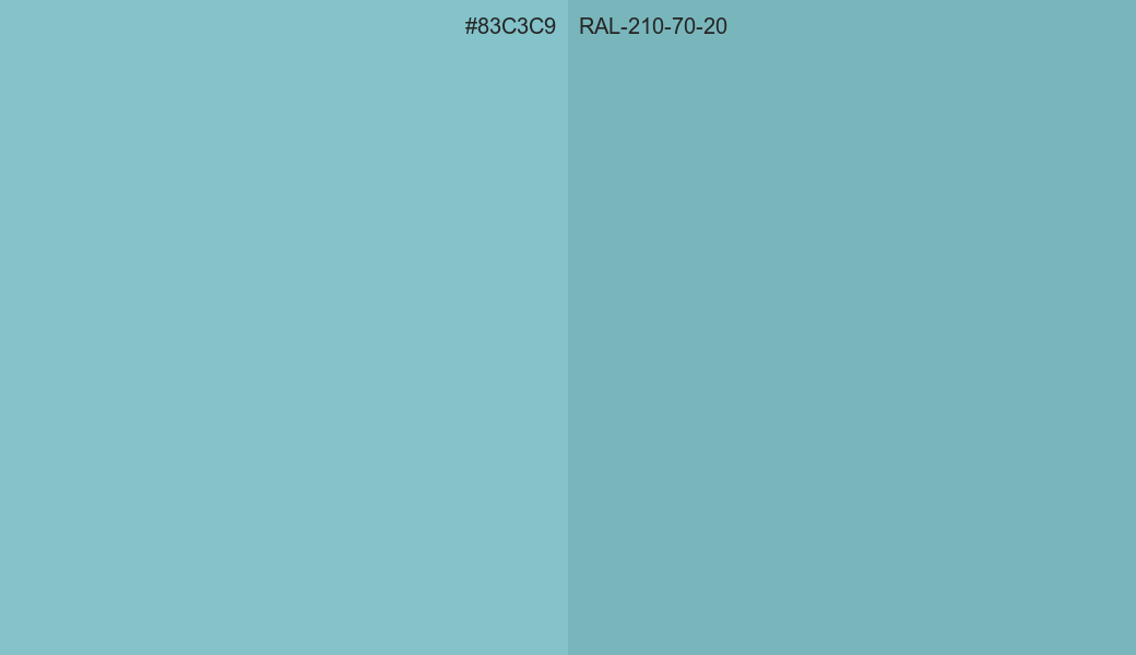 HEX Color 83C3C9 to RAL 210 70 20 Conversion comparison