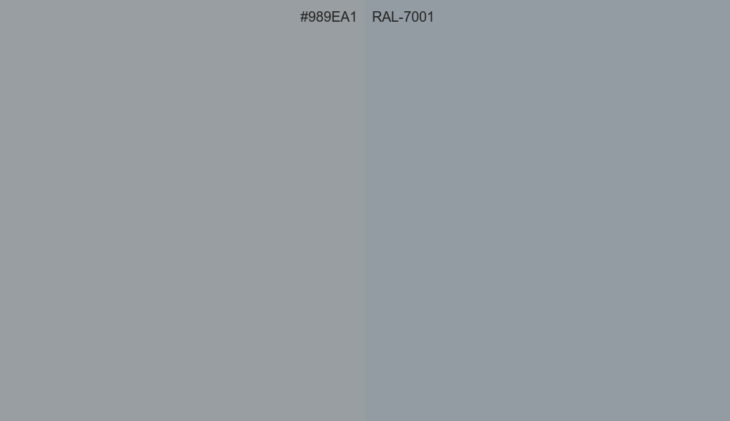 HEX Color 989EA1 to RAL 7001 Conversion comparison