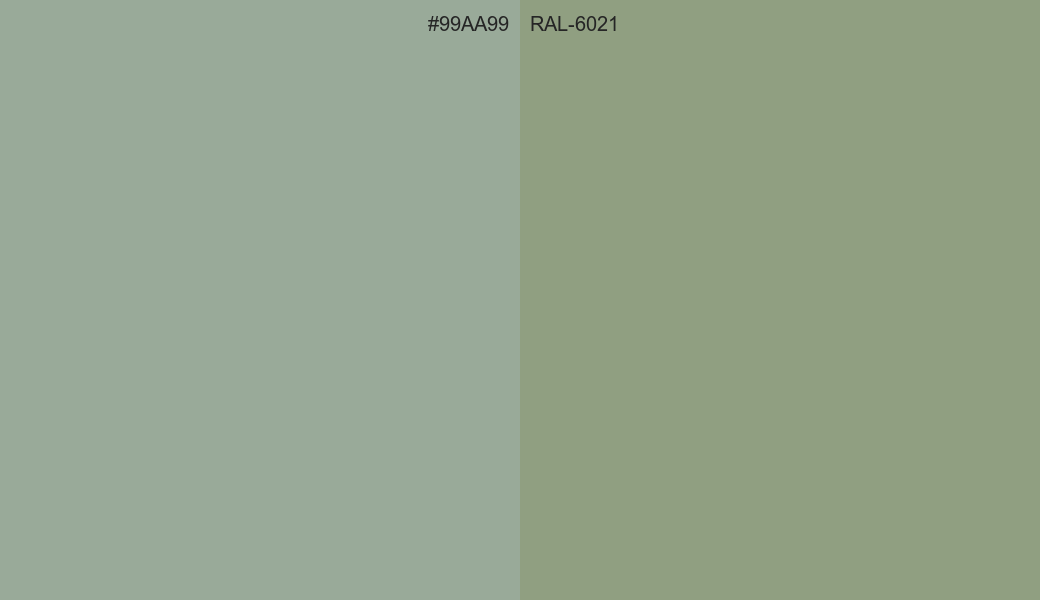 HEX Color 99AA99 to RAL 6021 Conversion comparison
