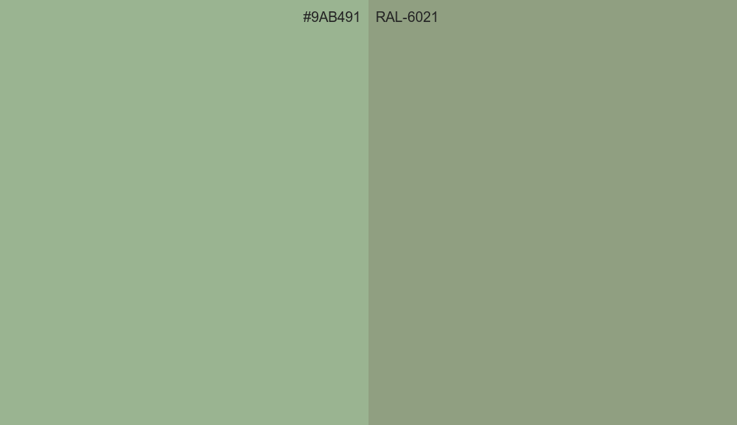 HEX Color 9AB491 to RAL 6021 Conversion comparison