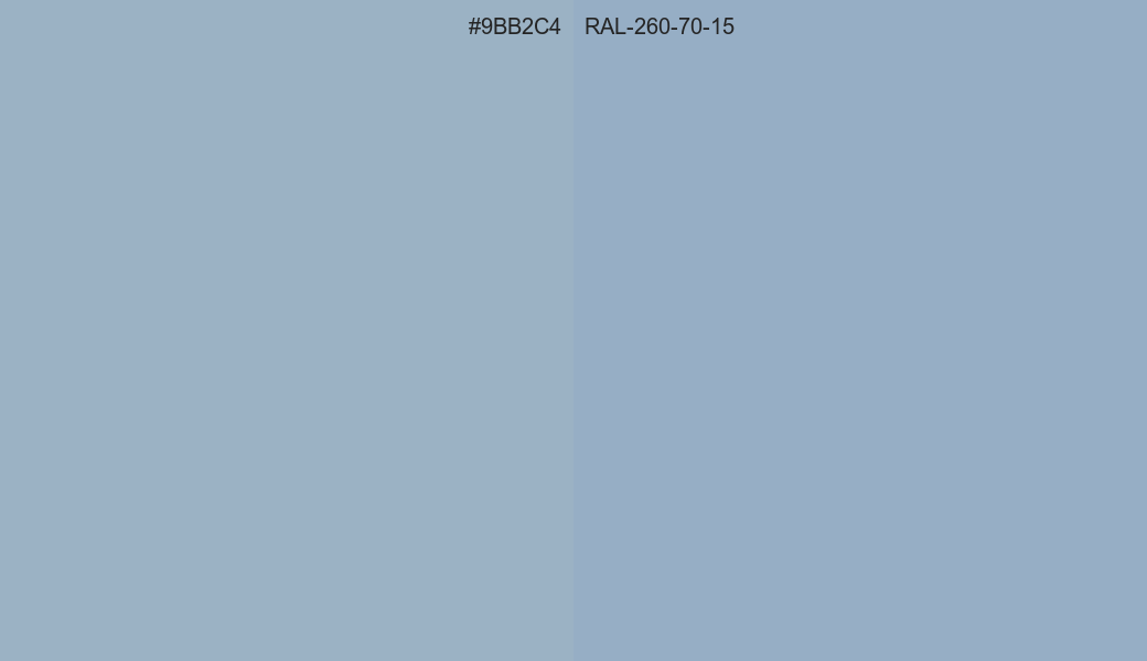 HEX Color 9BB2C4 to RAL 260 70 15 Conversion comparison HEX Color 9BB2C4 to RAL 260 70 15 Conversion comparison