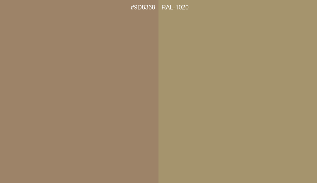 HEX Color 9D8368 to RAL 1020 Conversion comparison