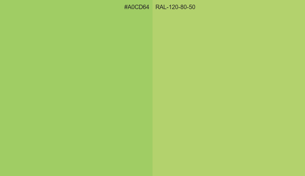 HEX Color A0CD64 to RAL 120 80 50 Conversion comparison