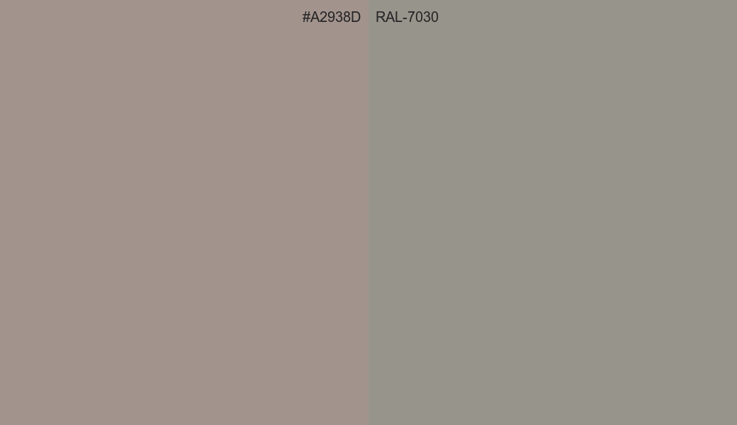HEX Color A2938D to RAL 7030 Conversion comparison