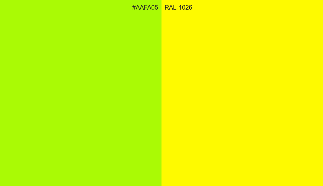 HEX Color AAFA05 to RAL 1026 Conversion comparison