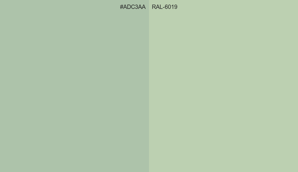 HEX Color ADC3AA to RAL 6019 Conversion comparison