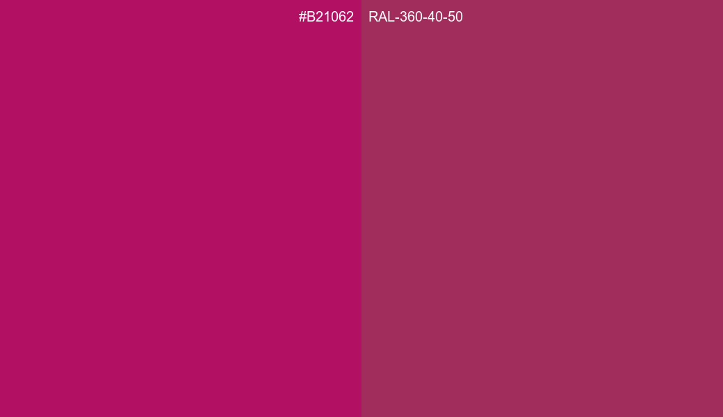HEX Color B21062 to RAL 360 40 50 Conversion comparison