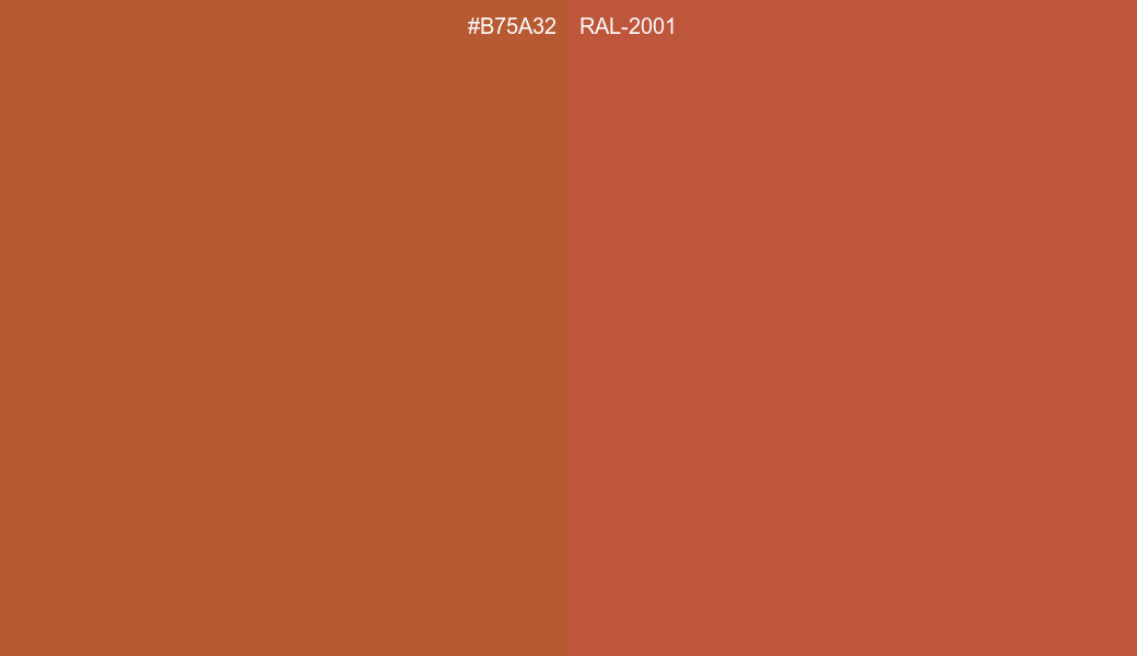 HEX Color B75A32 to RAL 2001 Conversion comparison