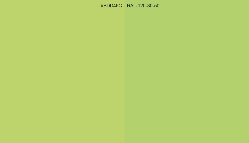 HEX Color BDD46C to RAL 120 80 50 Conversion comparison