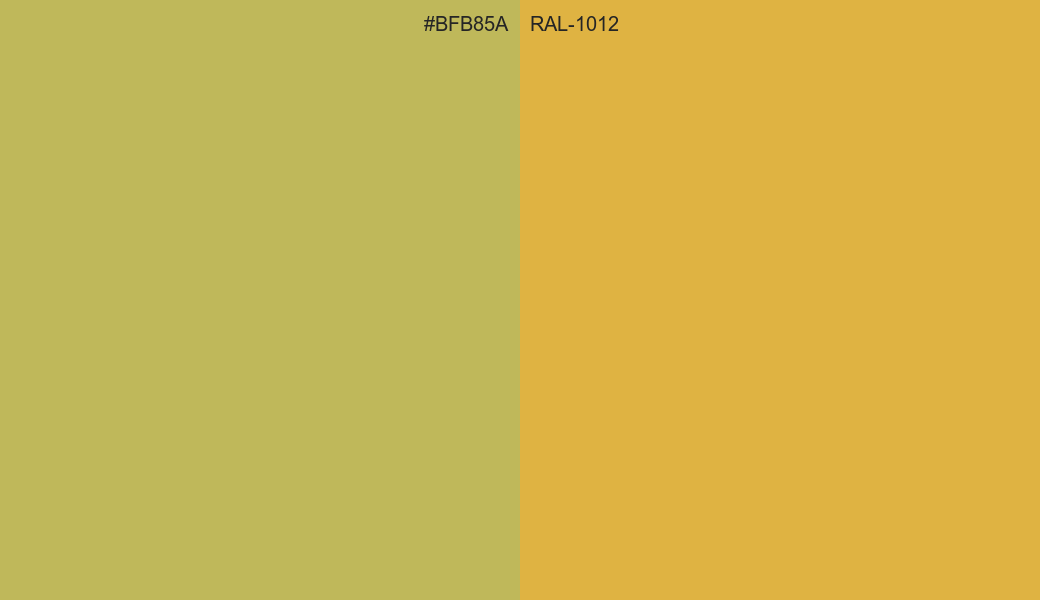 HEX Color BFB85A to RAL 1012 Conversion comparison