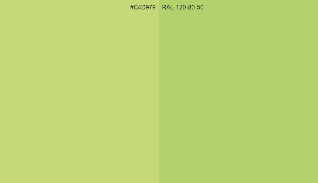 HEX Color C4D979 to RAL 120 80 50 Conversion comparison