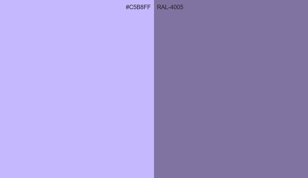 HEX Color C5B8FF to RAL 4005 Conversion comparison HEX Color C5B8FF to RAL 4005 Conversion comparison