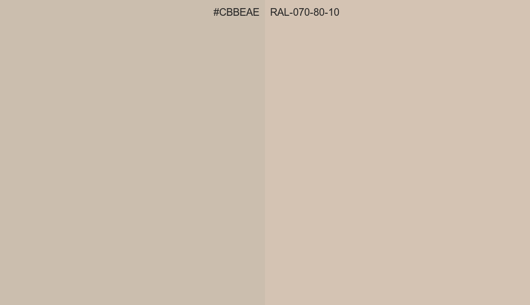 HEX Color CBBEAE to RAL 070 80 10 Conversion comparison
