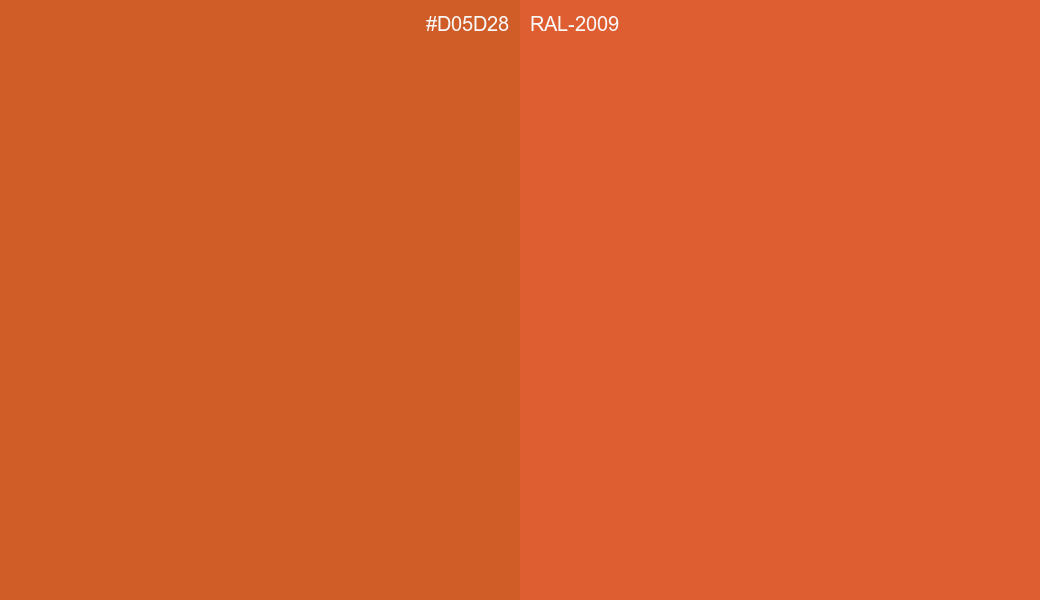 HEX Color D05D28 to RAL 2009 Conversion comparison