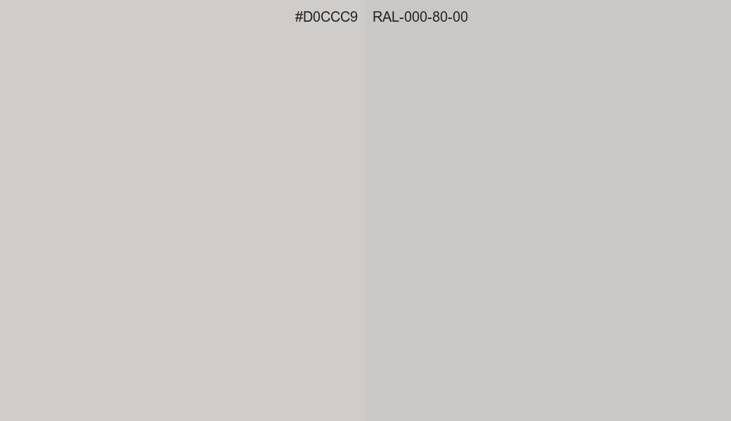 HEX Color D0CCC9 to RAL 000 80 00 Conversion comparison