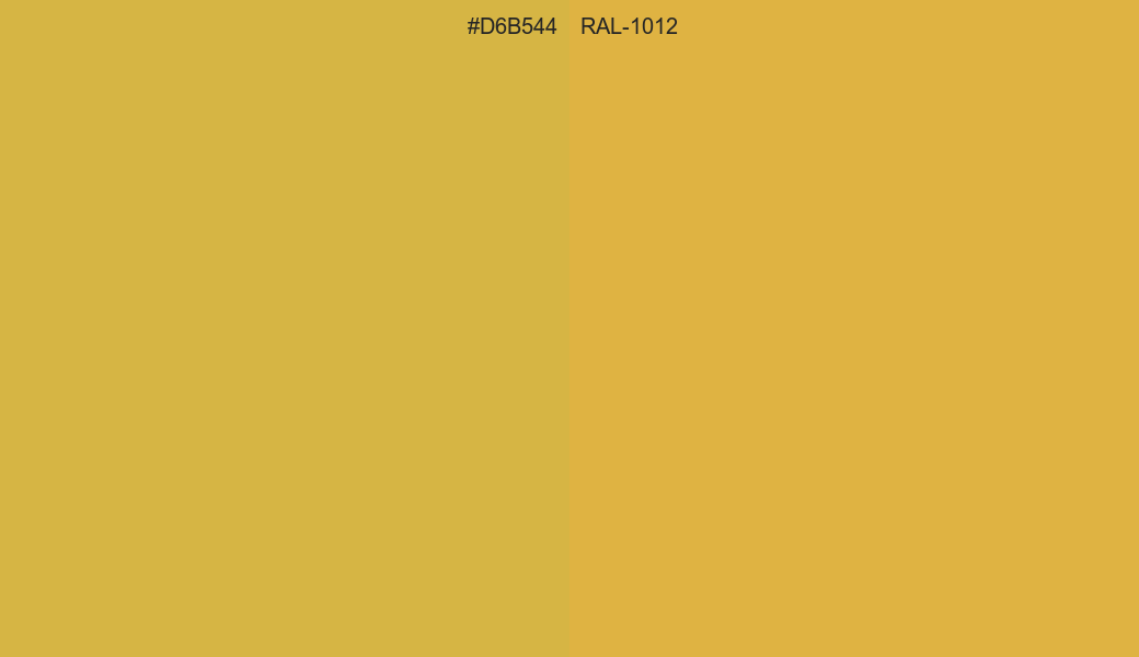HEX Color D6B544 to RAL 1012 Conversion comparison