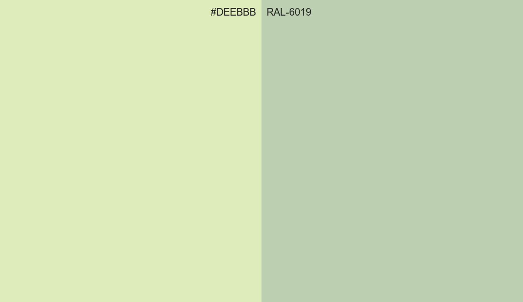 HEX Color DEEBBB to RAL 6019 Conversion comparison