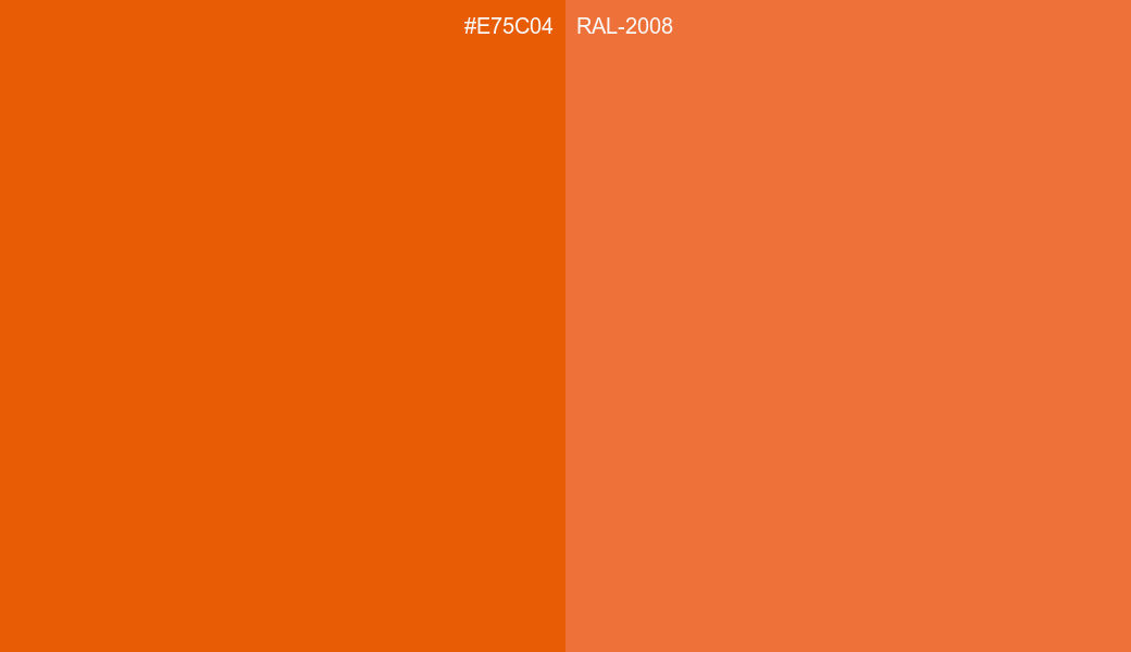HEX Color E75C04 to RAL 2008 Conversion comparison