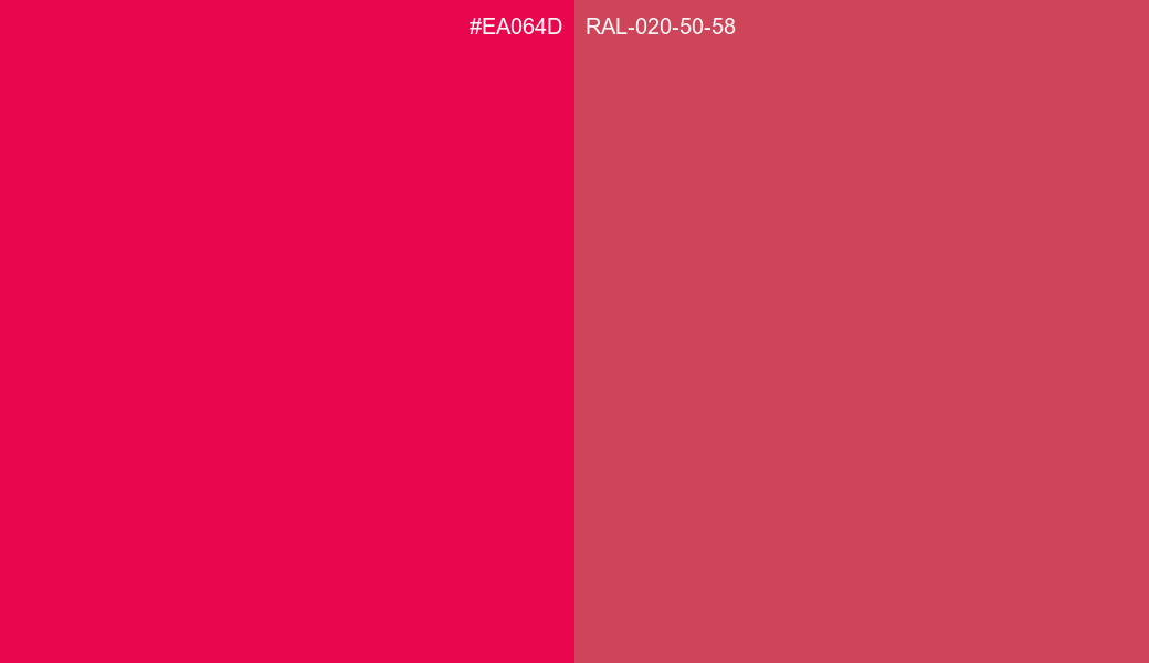 HEX Color EA064D to RAL 020 50 58 Conversion comparison HEX Color EA064D to RAL 020 50 58 Conversion comparison